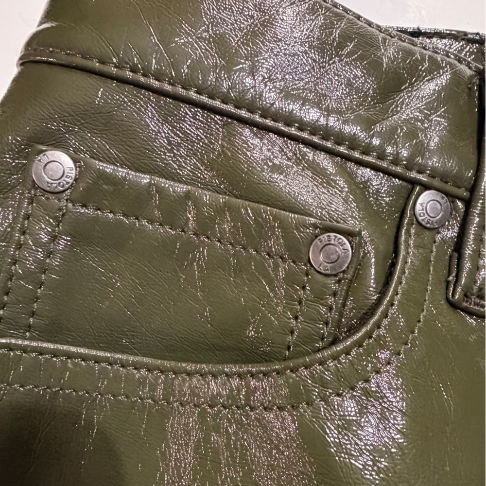 Pistola Glossy Olive Faux Leather Pants Size 27 - Picture 8 of 11
